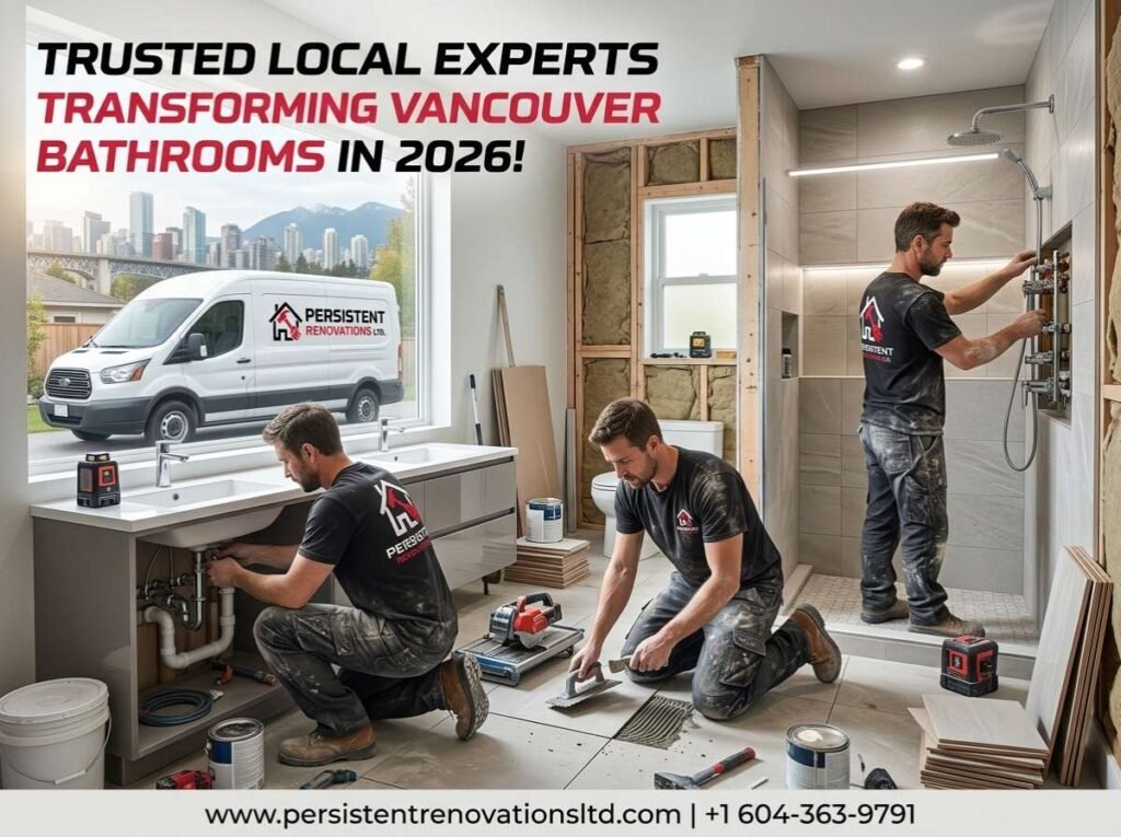 Persistent Renovations Ltd. team working on bathroom renovation in Vancouver
