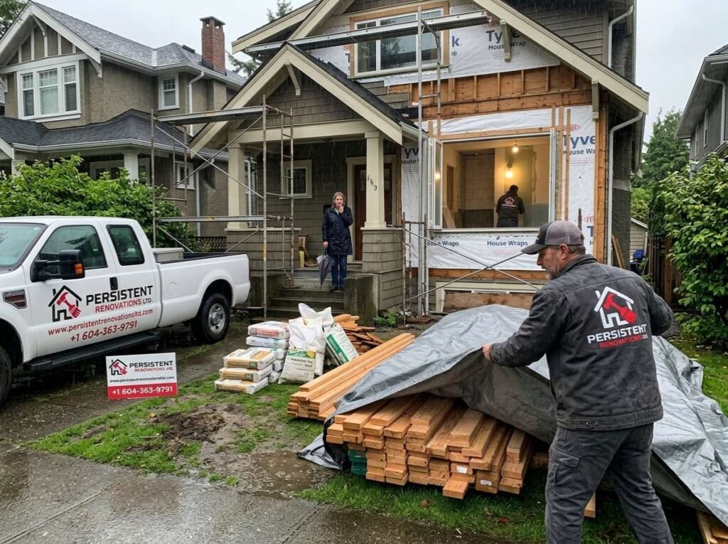 Step-by-step home renovation in Vancouver showing drywall, plumbing, and electrical installation by Persistent Renovations Ltd