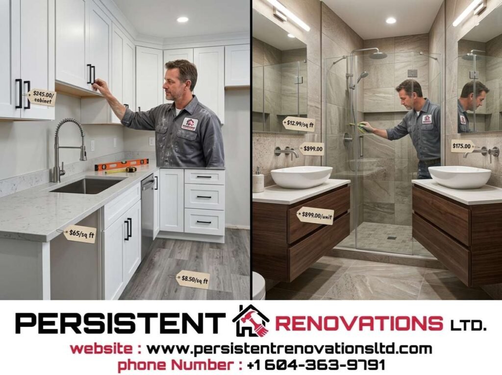 Vancouver kitchen and bathroom renovation with cost estimates for Persistent Renovations Ltd. projects